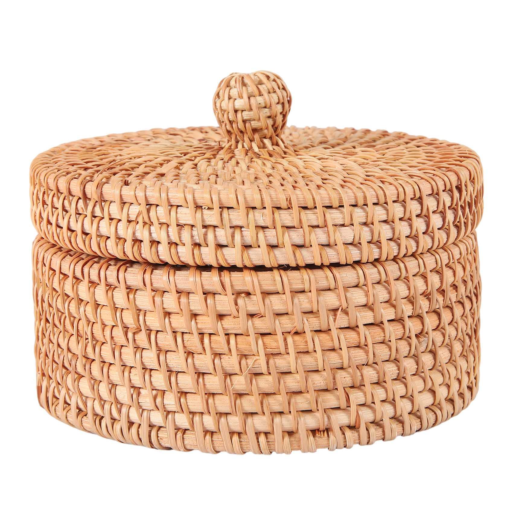 CTRLZS Handwoven Rattan Storage Box with Lid Wicker Tea Food Container Picnic Bread Fruit Cake Basket Kitchen Organizer B