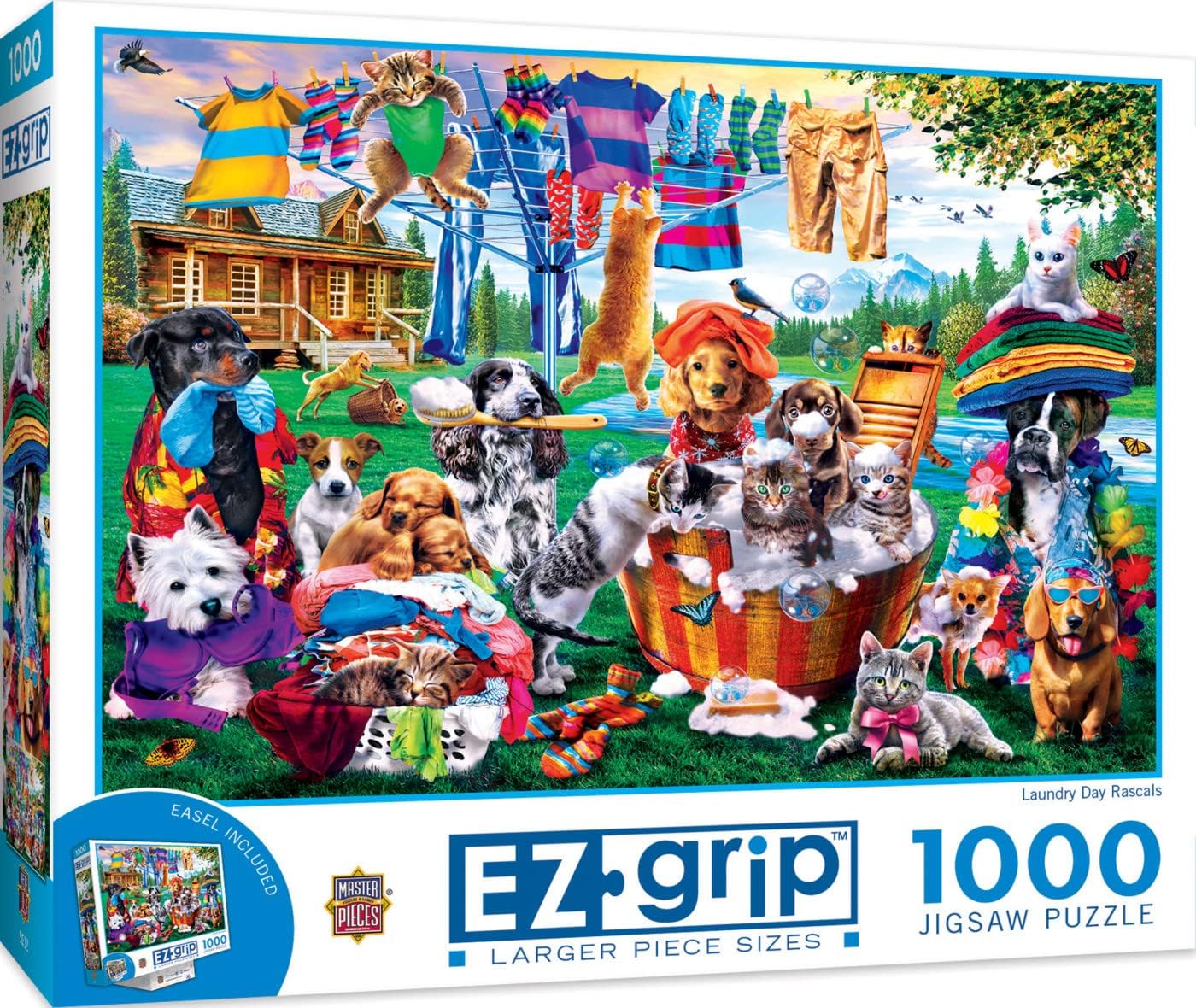1000 Piece EZ Grip Jigsaw Puzzle for Adults, Family, Or Youth - Laundry Day Rascals - 23.5"x34"