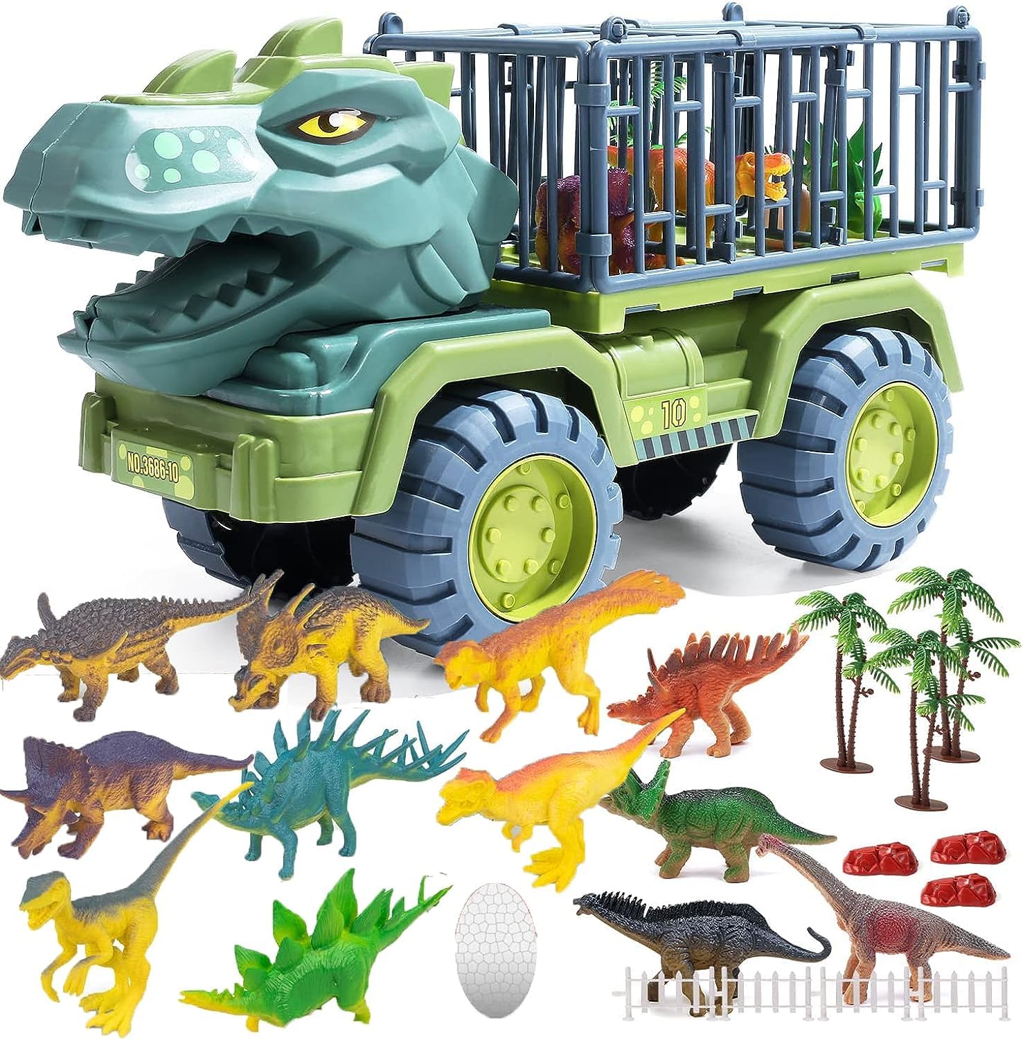 – WEERHXAON Dinosaur Transport Car Carrier Truck With Toys, Friction Powered Cars, Dino Playset for Kids Boys Girls