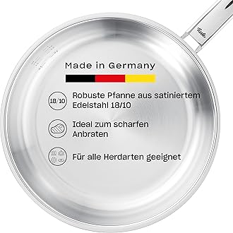Fissler Pure Collection/Stainless Steel Frying Pan (Diameter 28 cm) Uncoated Saucepan Internal Scale Made in Germany - Induction