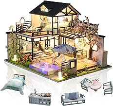 Cuteefun Miniature House for Assembly, Miniature Dolls House with Furniture, DIY Craft House Kit with Music Tools, Creative Gift Idea (Poetic Yard)