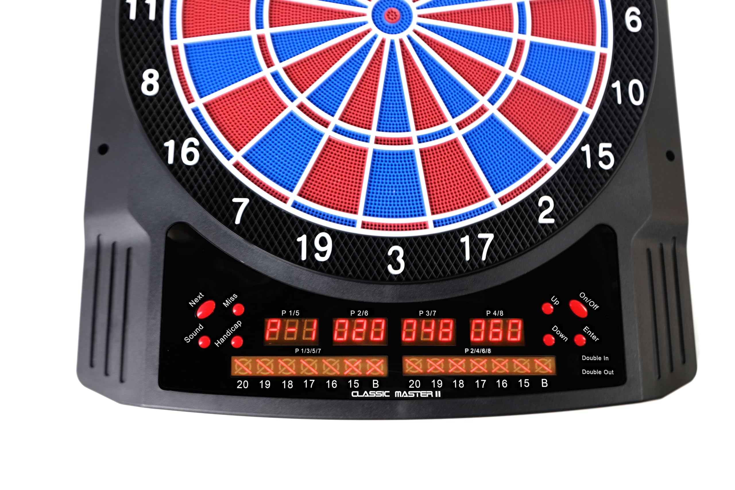 Carromco Bersaglio Freccette Elettronico - Classic Master II - Freccette con Punta in Plastica, 36 Giochi e 585 Varianti, Cricket, 6 Display LED, per 1-8 Giocatori