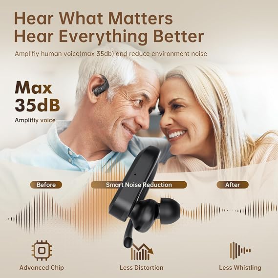 Hearing Aids, Hearing Aid Rechargeable, Hearing Aid for Adults Seniors - Hearing Aid with Portable Charging Case, 5-Level Volume Control - Comfortable Fit