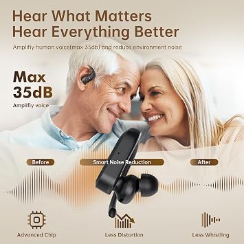 Hearing Aids, Hearing Aid Rechargeable, Hearing Aid for Adults Seniors - Hearing Aid with Portable Charging Case, 5-Level Volume Control - Comfortable Fit