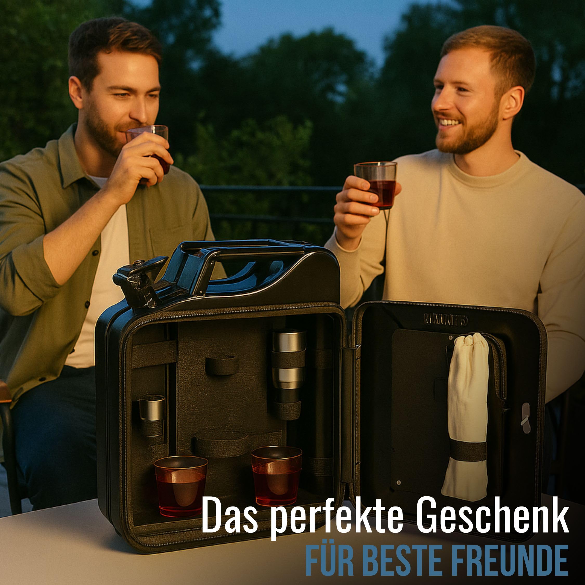 Mobile Minibar Set 2 - abschließbare Bar im Benzinkanister mit Zubehör | hochwertig, robust, praktisch, vielseitig, Alltag, Geschenkidee, langlebig, handlich, täglich