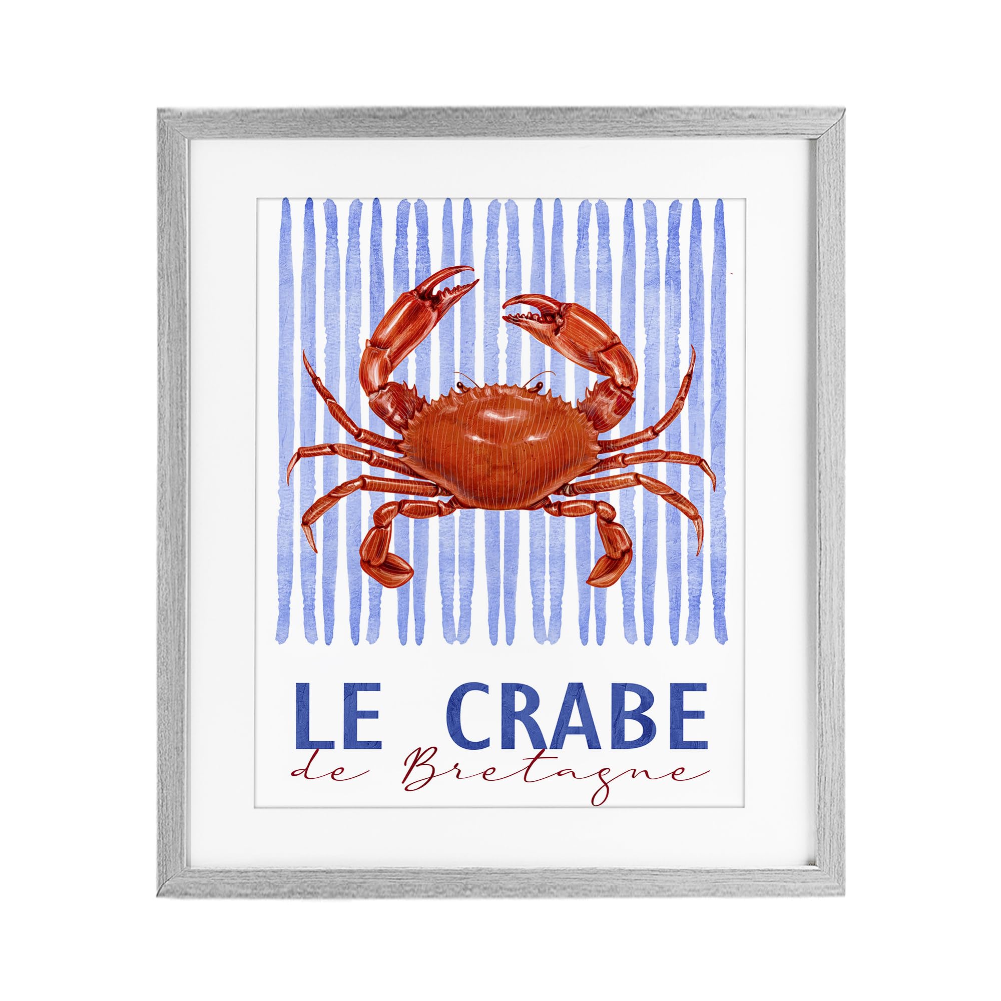 Stupell Industries Le Crabe Nautical Crab 'Le Crabe Nautical Stripes', Framed Print Under Glass, Gray, 13 X 16 Inches, Easy To Hang And Sturdy, Made In Usa, By Kim Allen