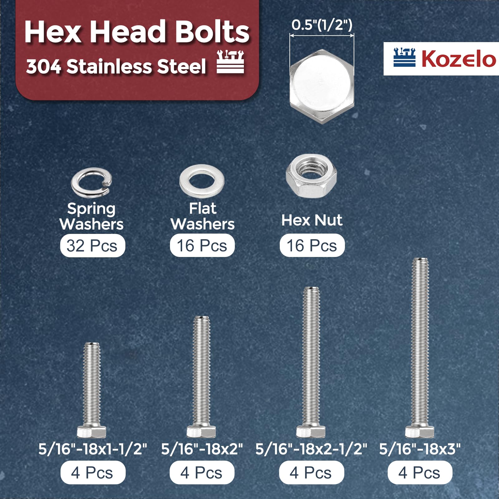 Kozelo 80 Pcs Bolts and Nuts Washers Kit - Image 2