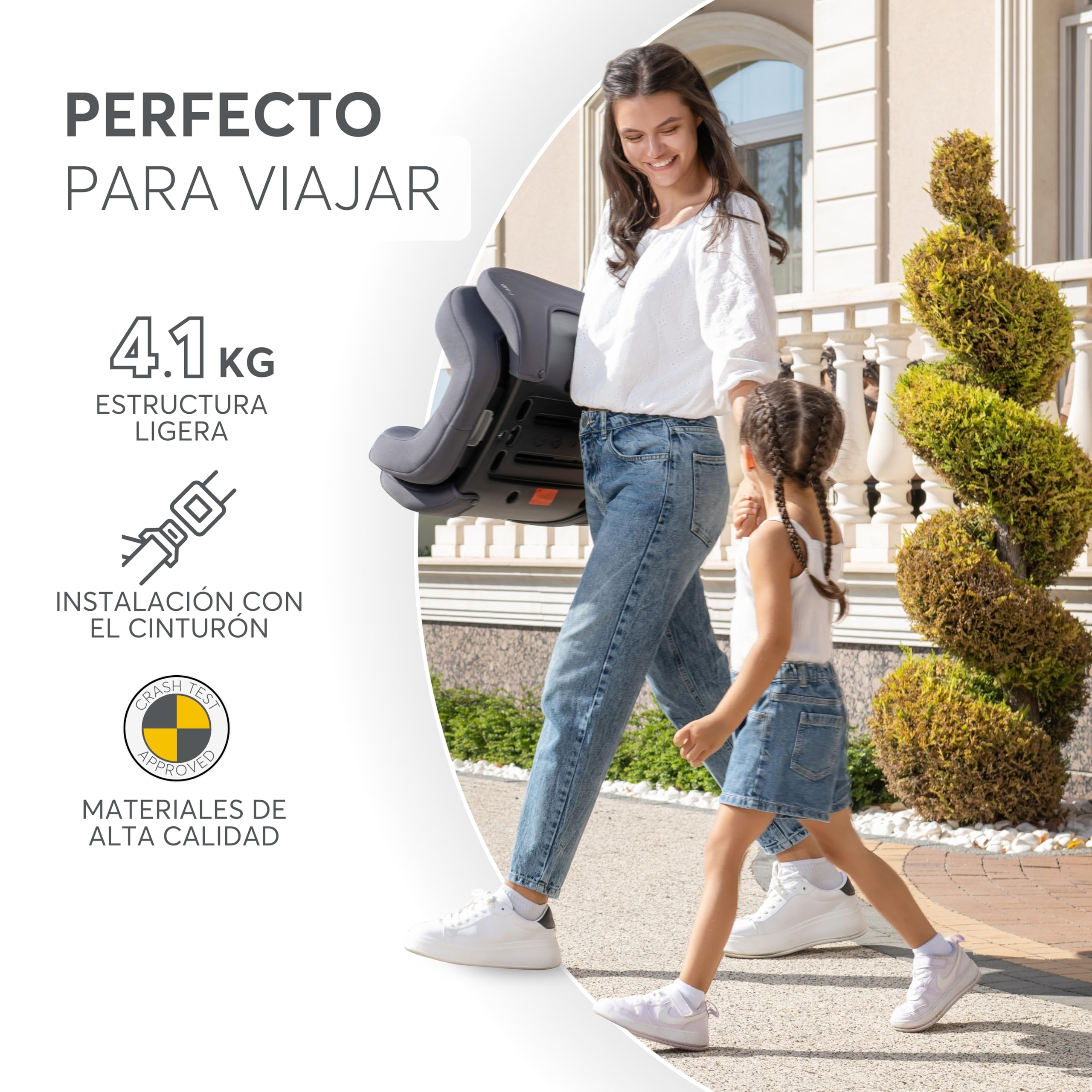 KikkaBoo Silla Coche Grupo 3 (15-36 kg, 100-150 cm) i-AID, Silla Para Niño sin ISOFIX, i-Size, De 3,5 a 12 Años, 13 Posiciones Reposacabezas, Gris — view 6