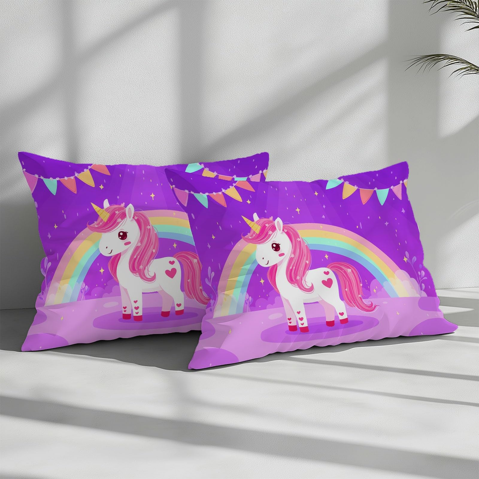 Poszwa na kołdrę 220 x 240 cm z 2 poszewkami na poduszki 65 x 65 cm - Cartoon Rainbow Animal Fioletowy Jednorożec Pościel - z miękkiej, oddychającej i wytrzymałej mikrofibry, z zamkiem błyskawicznym