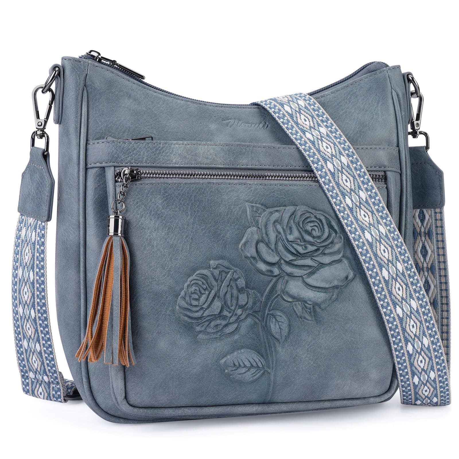 Medium Crossbody Bags for Women,Vegan Leather Hobo Purses Embossed