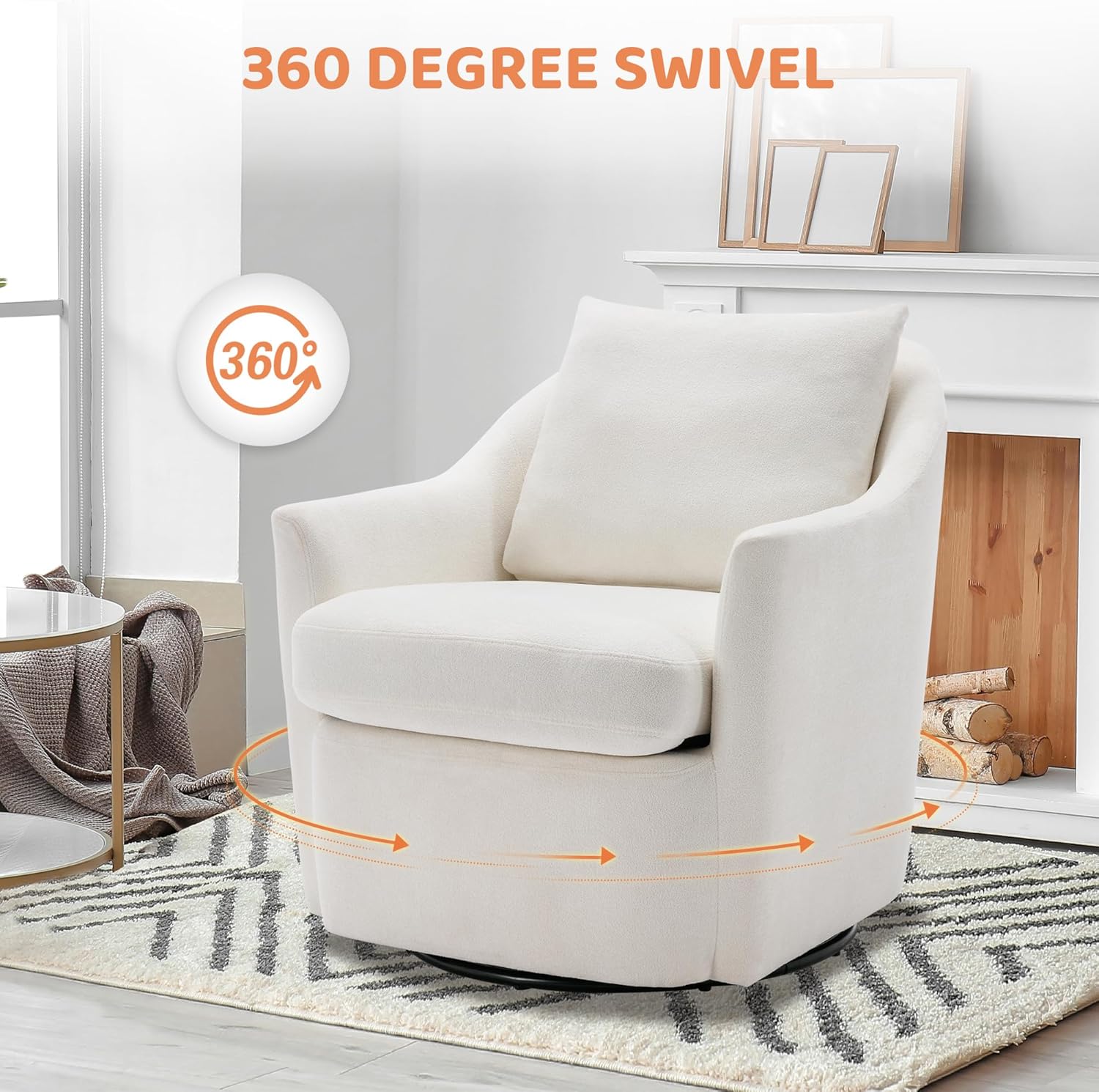 COLAMY Swivel Accent Chair Armchair, Upholstered Round Barrel Chair, 360° Swivel Chair, Morden Arm Chair for Living Room/Nursery/Bedroom-Cream