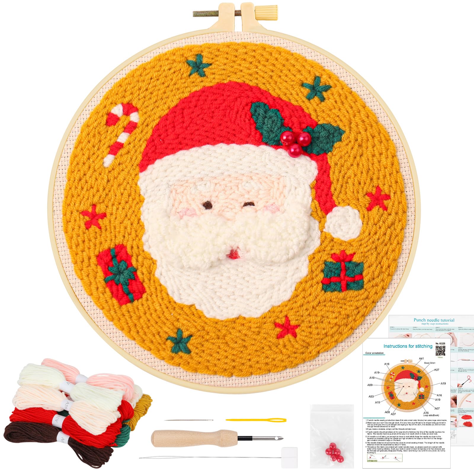 Kit Fai Da Te Natale Per Ricamo Con Punch Needle - 4 Modelli Natalizi Per Decorazioni Creative