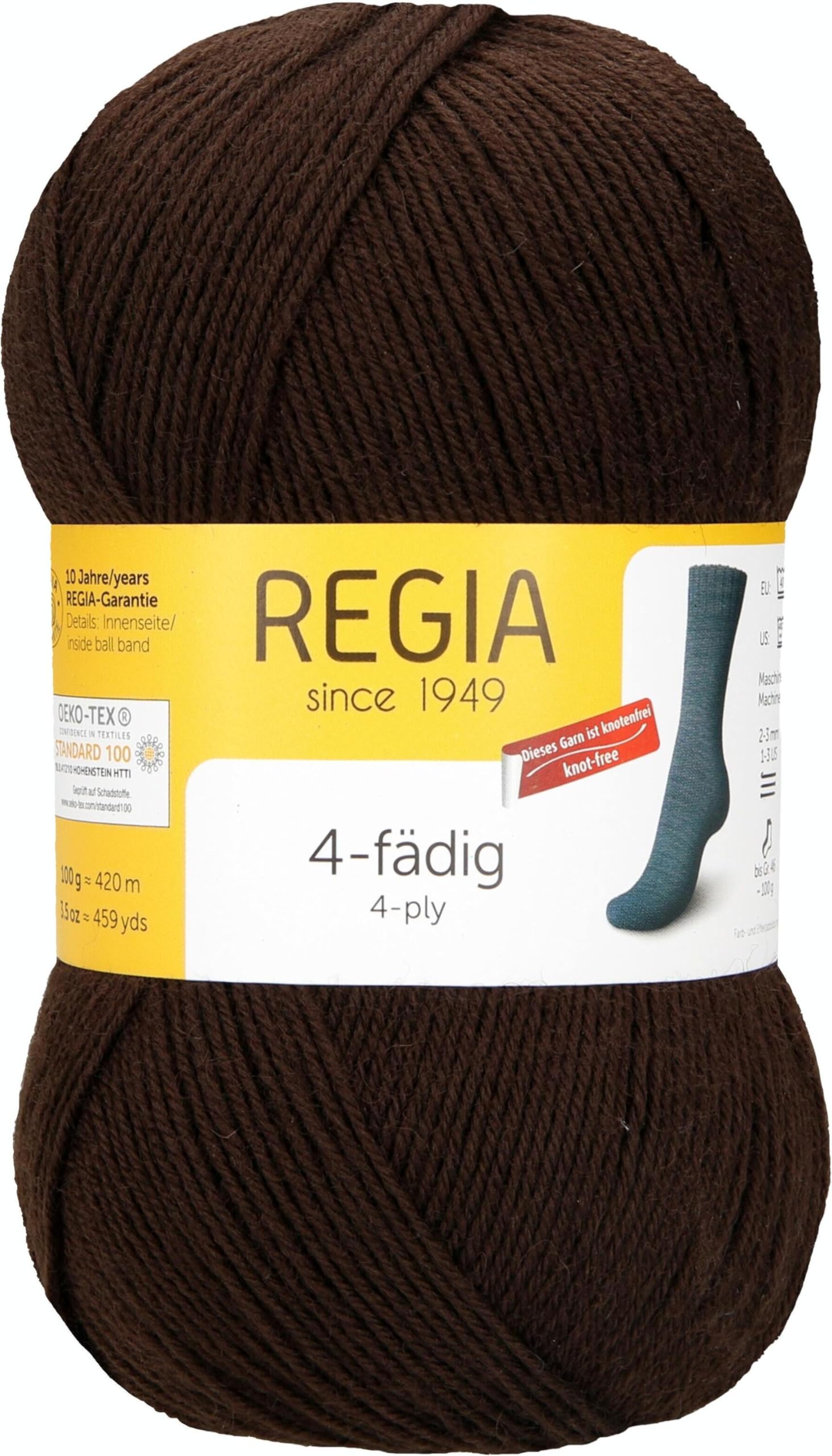 Regia Mocha 4-Ply Plain 9801268 Hand-Knitting Sock Yarn, 100 G Ball, 75% New Wool, 25% Polyamide, 16 X 9 X 9 Cm