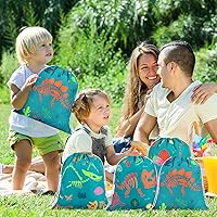 Vista 2 de Shappy 20 bolsas de recuerdo de fiesta de dinosaurio con cordón, 5 estilos para niños, dinosaurio, cumpleaños, baby shower, suministros de fiesta