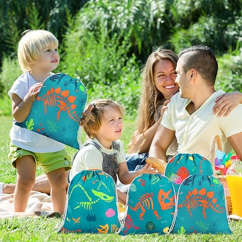 Miniatura 2 de Shappy 20 bolsas de recuerdo de fiesta de dinosaurio con cordón, 5 estilos para niños, dinosaurio, cumpleaños, baby shower, suministros de fiesta,