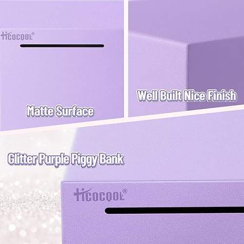 Miniatura 5 de 2 alcancías de acero inoxidable para adultos que deben romperse para abrir, banco de dinero de metal irrompible (negro + morado, 4.72 pulgadas)