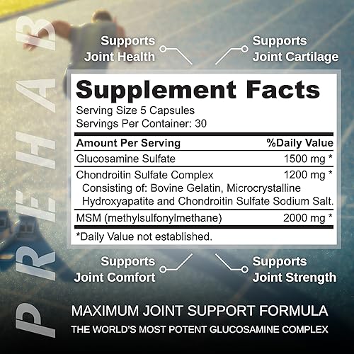 Miniatura 3 de Glucosamina condroitina MSM  Suplemento de apoyo articular premium  Extra Strength 4700mg Max Joint Support  Hombres y mujeres  Apoya la salud de