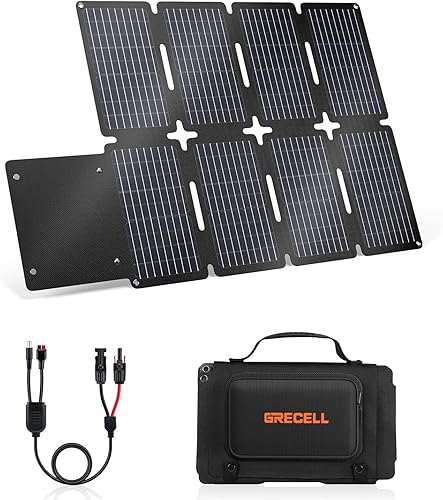 GRECELL Panel solar plegable de 80 W, cargador solar portátil con USB-A y USB-C QC3.0 (18W) IP67 impermeable para teléfono celular al aire libre,
