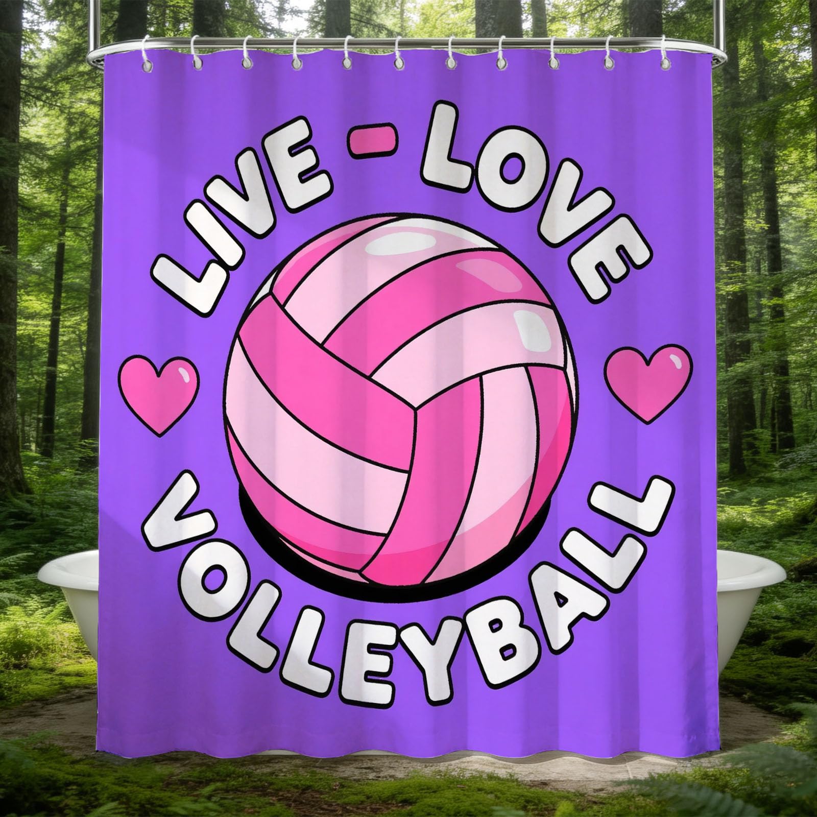 Hongduo 3D Cartoon Volleyball Shower Curtain for Stalls Bathtubs Cartoon Bathroom Decor Shower Curtain Set Polyester Fabric Waterproof 180x180cm/71X71 Inch with Hooks