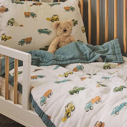 Miniatura 9 de Little Unicorn Ropa de cama de muselina de algodón para niños pequeños, juego de 3 piezas, edredón, sábana para cuna, funda de almohada tipo sobre,