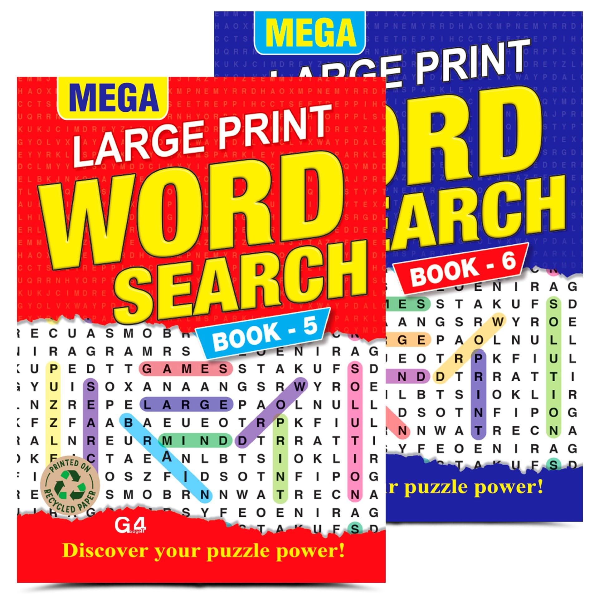 G4GADGET Word Search Books for Adults Large Print – Set of 2 Books 5 & 6 | 136 Pages Each | Wordsearch Puzzle Books for Adults & Seniors | Easy Read Word Find Brain Games Gif