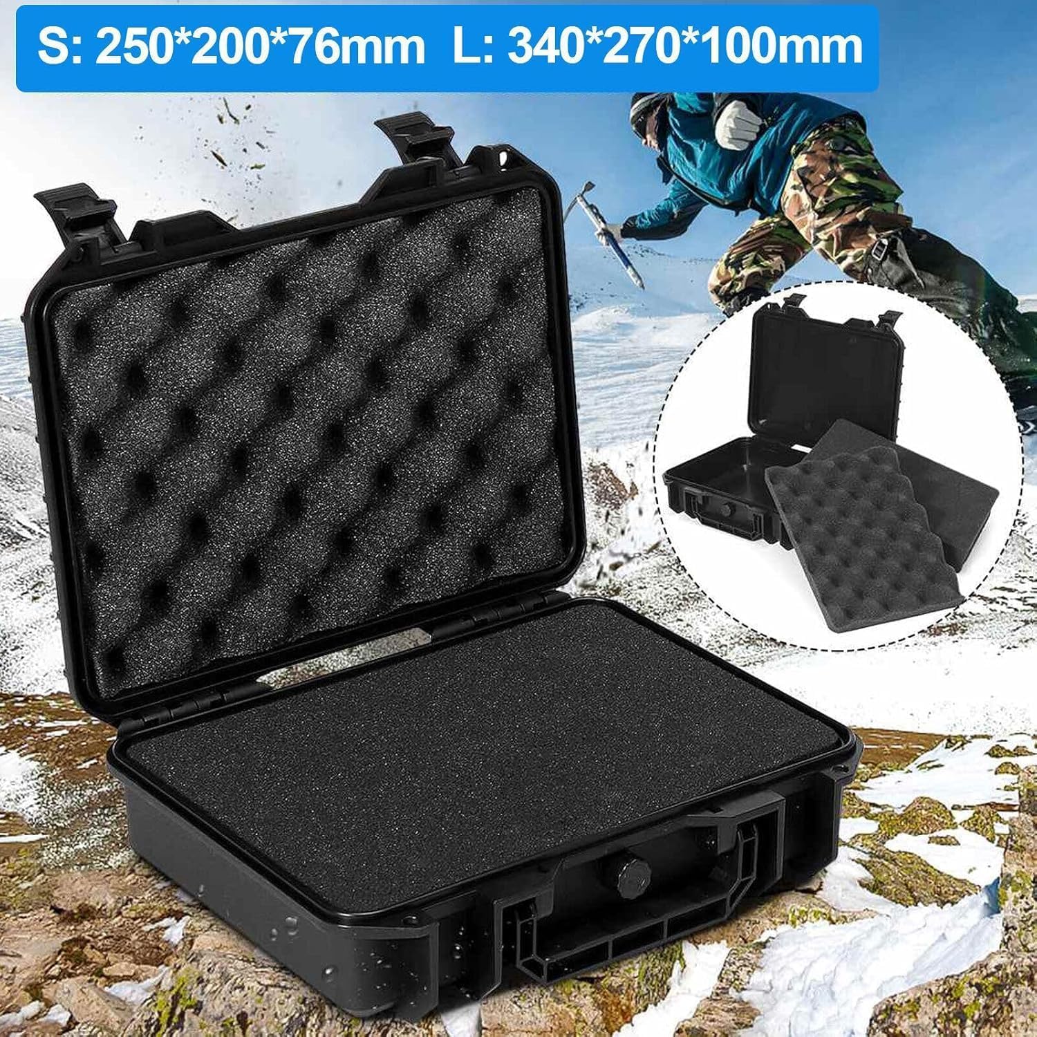 Kamera Koffer Transportkoffer mit Rasterschaumstoff, SLR-Tasche Aufbewahrungsbox, wasserdichte Kameratasche für Drohne, Kamera & Objektiv Zubehör, stoßfest & tragbar mit Schloss (L)