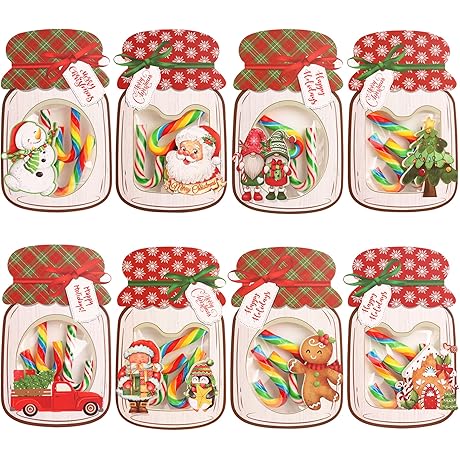 Giiffu 48 Pack Christmas Cards for Kids, Mason Jar Merry Christmas Greeting Cards