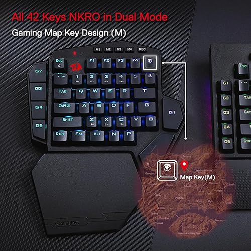 Miniatura 6 de Redragon K585 PRO Teclado mecánico inalámbrico con una sola mano, 42 teclas, 3 modos RGB 40% teclado para juegos con 7 teclas macro integradas,