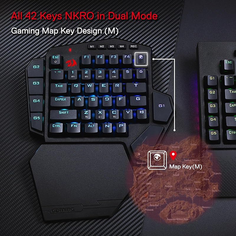 Redragon K585 PRO Vezeték Nélküli Egykezi Mechanikus Gamer Billentyűzet, 42 Gomb, RGB Háttérvilágítás, 7 Makró Gomb, Mágnesesen Rögzíthető C