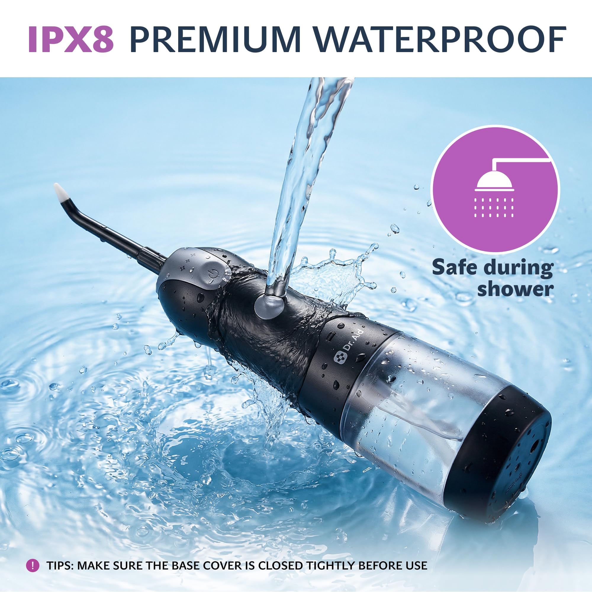 Dr. Aid Irrigador dental portátil, tanque de 11 onzas, IPX8 impermeable
