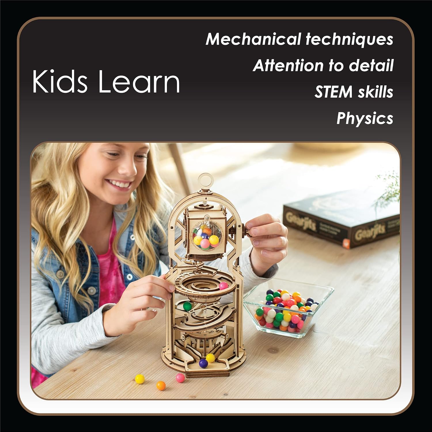 MindWare Gearjits: Gumball Machine Marble Coaster – Wooden 3D Building Puzzle for Teens & Adults – DIY STEM Building Toys for Kids – Fun for Adults Too – Ages 12 and Up