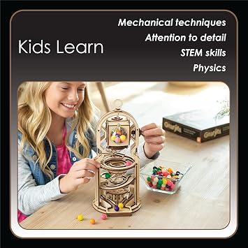 MindWare Gearjits: Gumball Machine Marble Coaster Wooden 3D Building Puzzle for Teens & Adults DIY STEM Building Toys for Kids Fun for Adults Too Ages 12 and Up