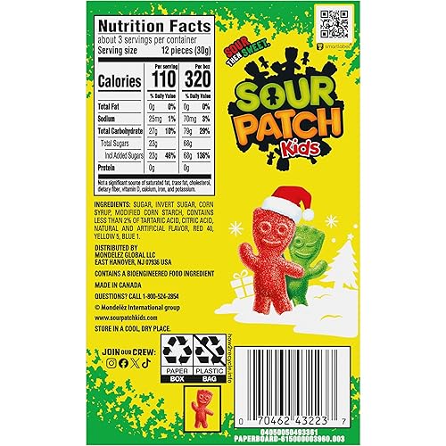 Miniatura 3 de SOUR PATCH KIDS Dulces navideños suaves y masticables rojos y verdes, 3.1 onzas