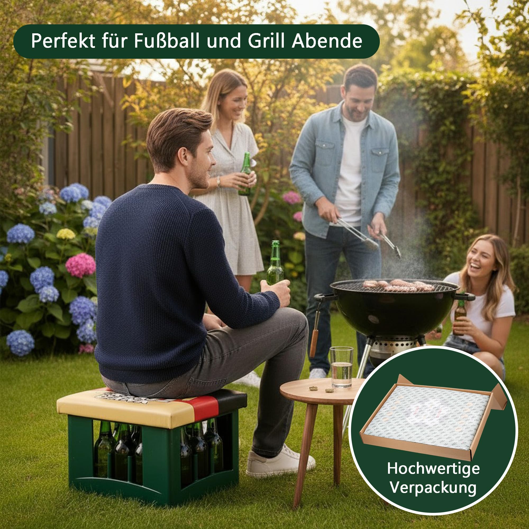 CULT at home Bierkastensitz Deutschland Flagge Bierkistensitz Sitzkissen Bierkiste Fußball WM Fanartikel 2026 Campinghocker Sitzkissen für Bierkasten Geschenke für Männer Geschenke - 44x34 cm