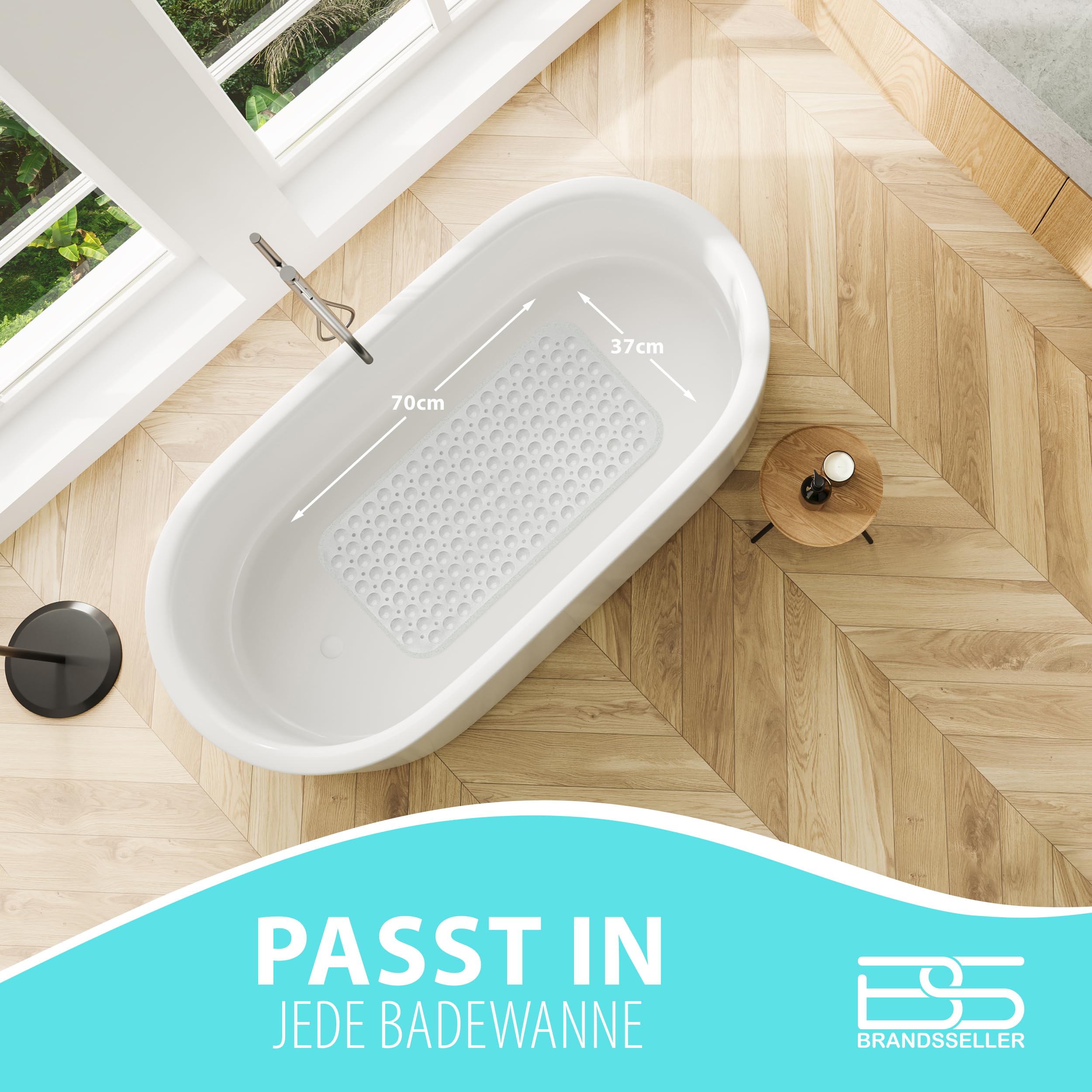 SELIBRE Rutschfeste Badewannenmatte Aus TPE - Mit Saugnäpfen, Punkt-Design, 91,4x40,6 Cm, Weiß