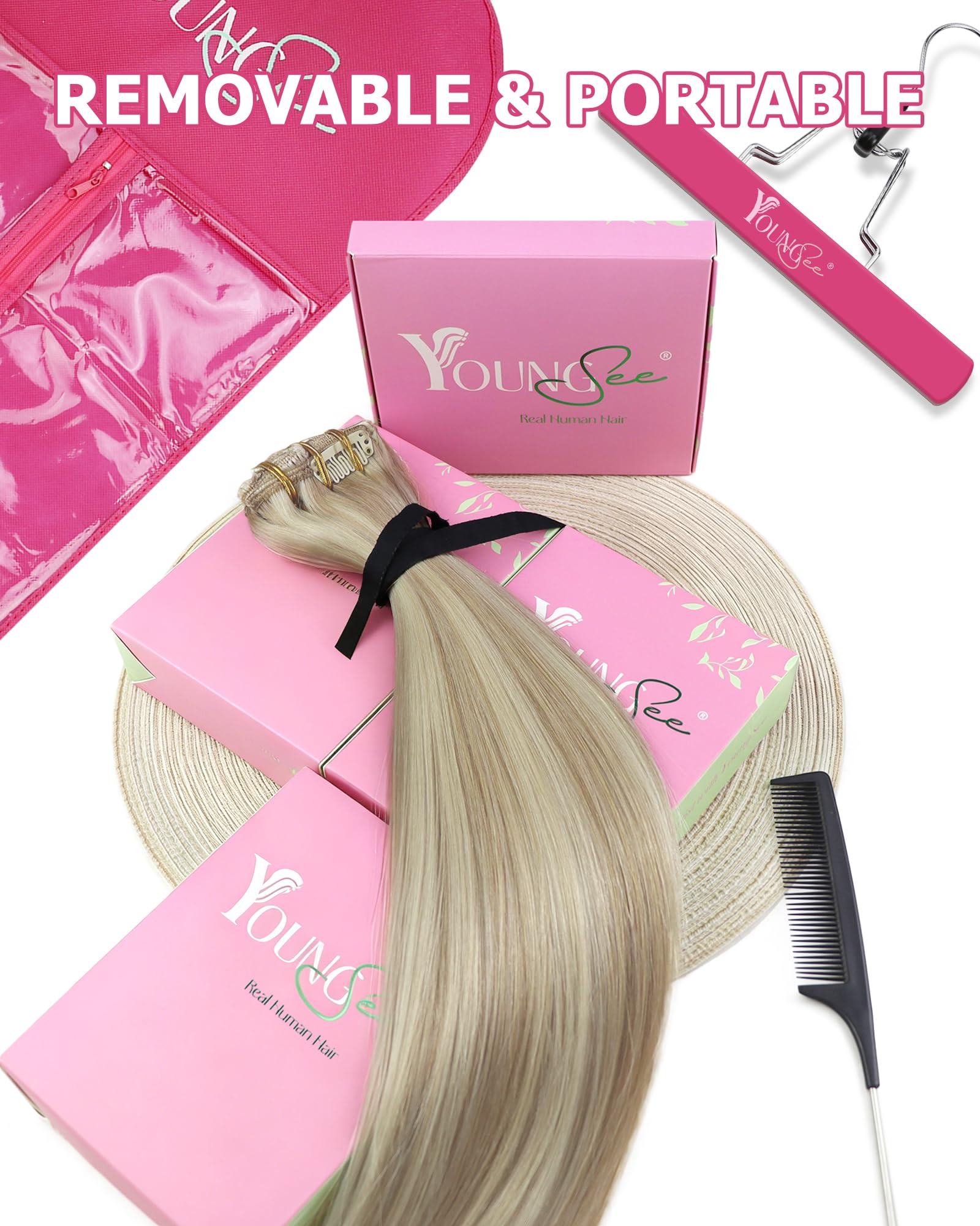 YoungSee Clip in Extensions Echthaar Blond Echthaar Extensions Clip Aschblond und Warmblond Remy Clips Haarextension Blond Clips Haarverlängerung Echt Haare Glatt für Damen 30 cm 80g 18/613
