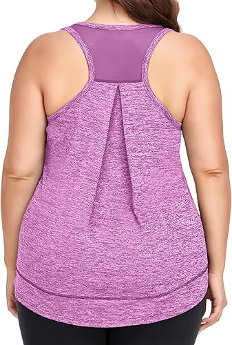 Miniatura 10 de COOTRY Camisetas de entrenamiento de talla grande para mujer camisetas sin mangas con espalda cruzada ropa deportiva para gimnasio yoga ajuste