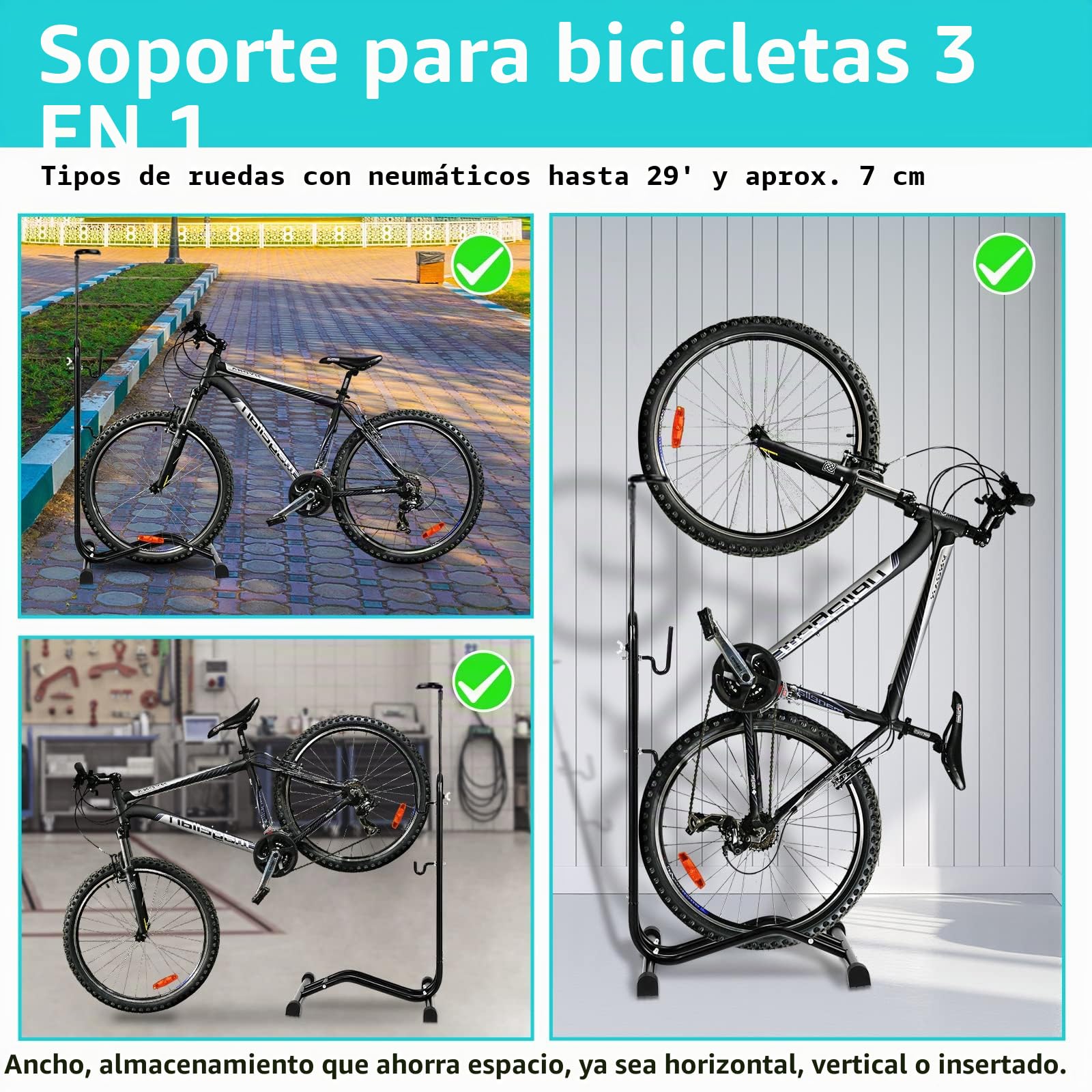 Soporte para bicicletas en el suelo, de 20 a 29 pulgadas, soporte para bicicletas, soporte de suelo para rueda delantera o trasera, soporte de tienda para bicicletas, soporte para bicicletas