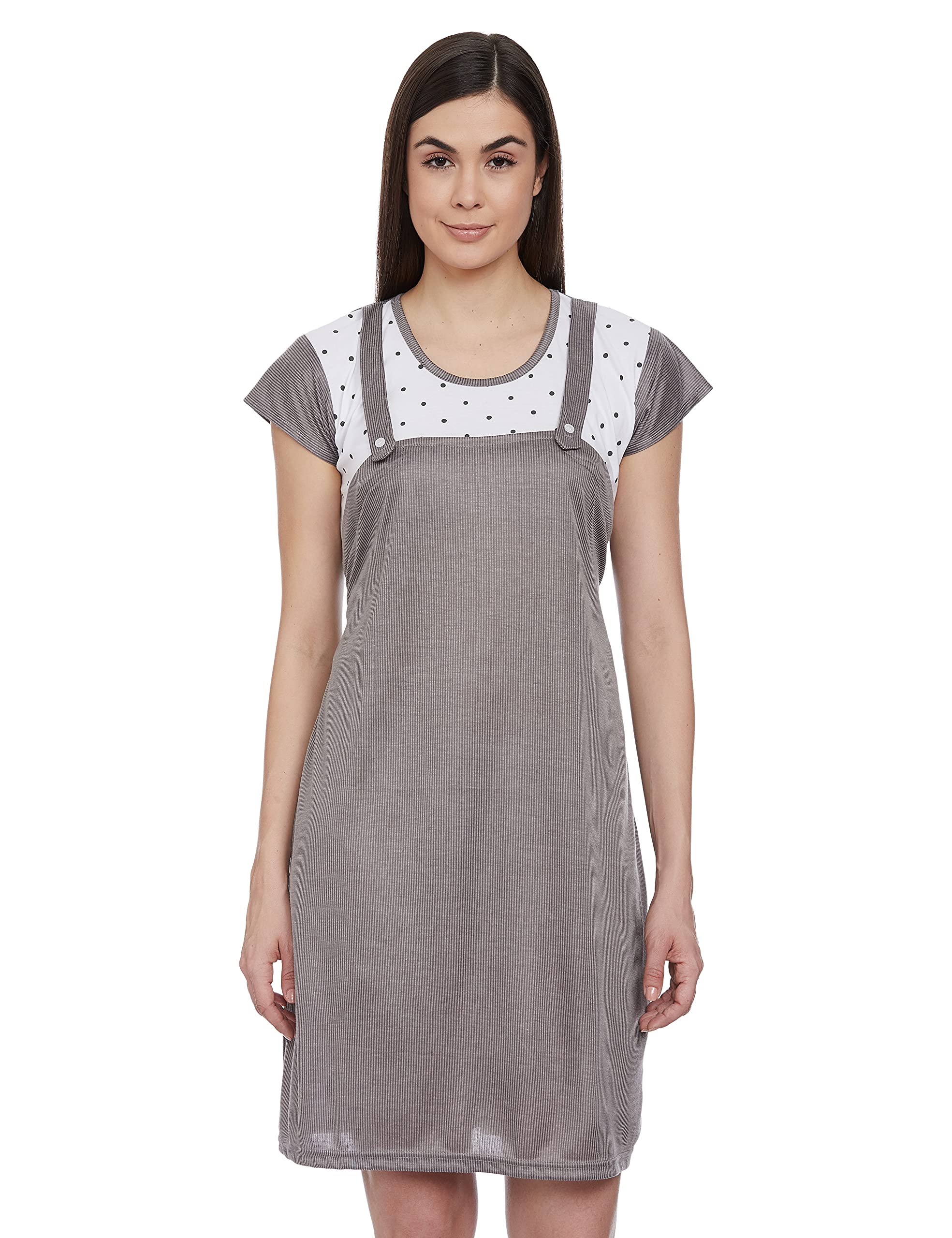 FabmeWomen's Polyester Blend Dungaree Knee Length Nighty Pre and Post Pregnancy