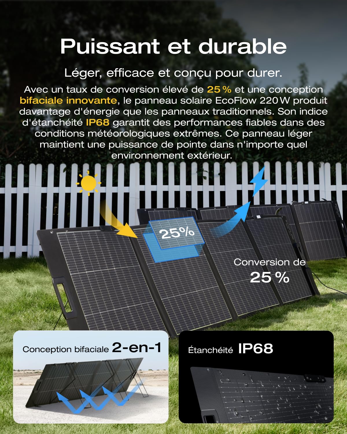 EF EcoFlow Générateur solaire DELTA 3 avec panneau solaire 220W, 500 W d'entrée PV, cellules LiFePO4, 1024 Wh de capacité, station électrique pour domestique, camping et RV
