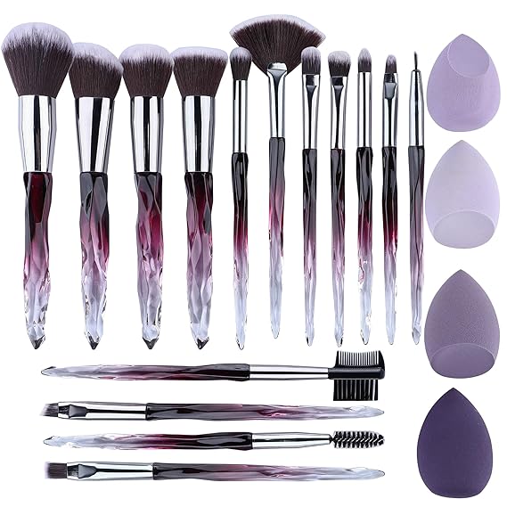XMOSNZ Makeup Brushes 15pcs Make up Brushes Crystal Handle Highlighter Makeup Foundation Makeup Make Up Brush Sets Eyebrow Brush Professional with 4 Makeup Sponge