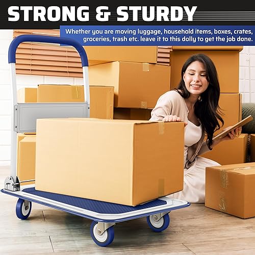 Miniatura 5 de Carrito plegable mejorado de por vida  Camión de mano con plataforma móvil de capacidad de 330 libras  Plegable de ahorro de espacio  Carro de cama