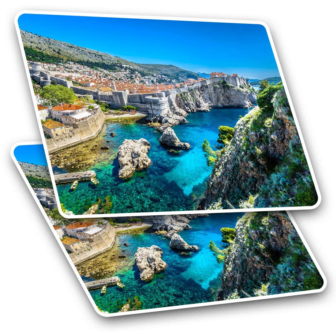 Rectangle Stickers(Set of 2) 7.5cm - Dubrovnik Croatia Coast View Fun Decals for Laptops,Tablets,Luggage,Scrap Booking,Fridges, #3250