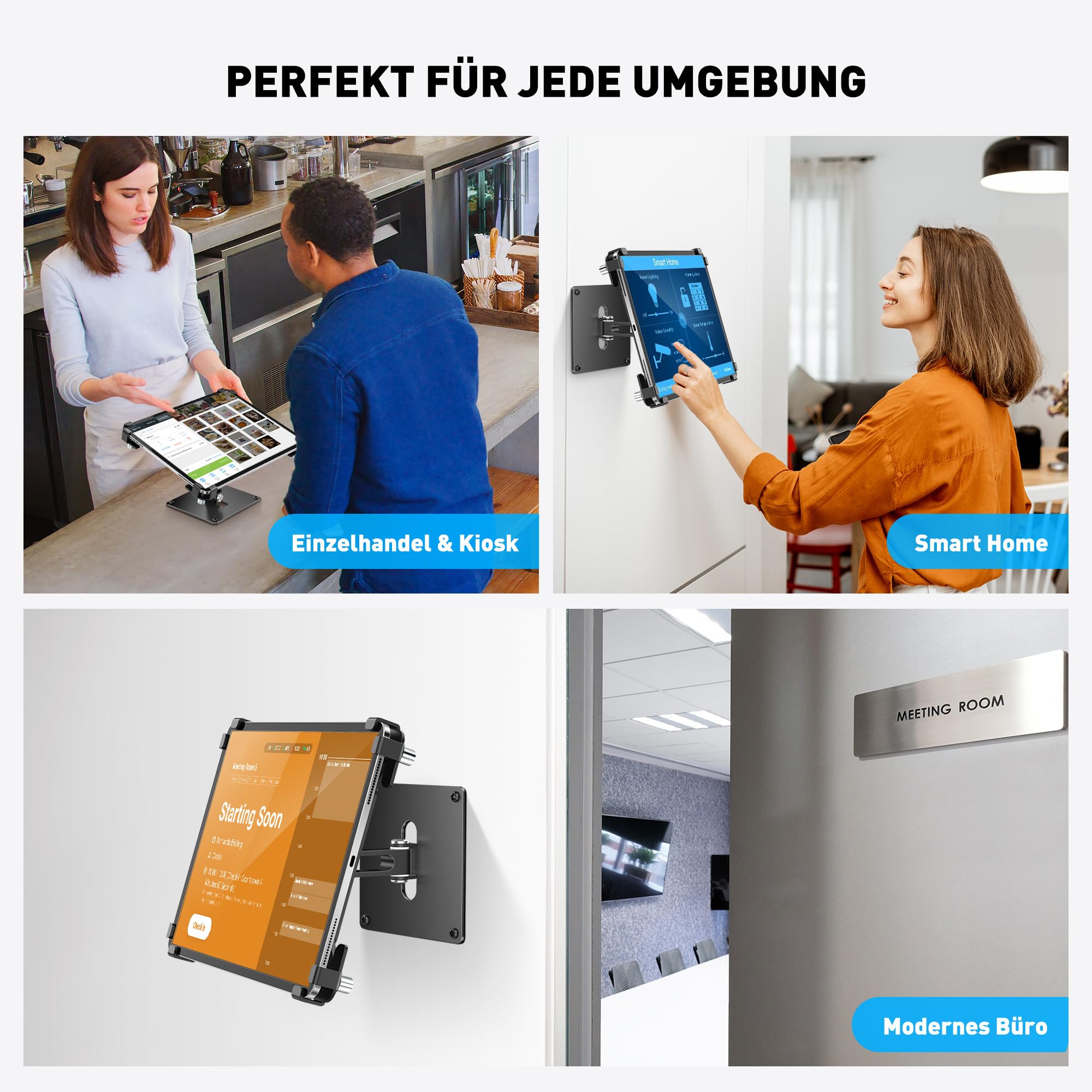 AboveTEK Universelle Tablet-Wandhalterung, Anti-Diebstahl mit abschließbarem Gehäuse, für 9,7"–13" Tablets, Robustes Aluminium, ideal für POS, 360° dreh- & neigbare VESA-Halterung-Schwarz