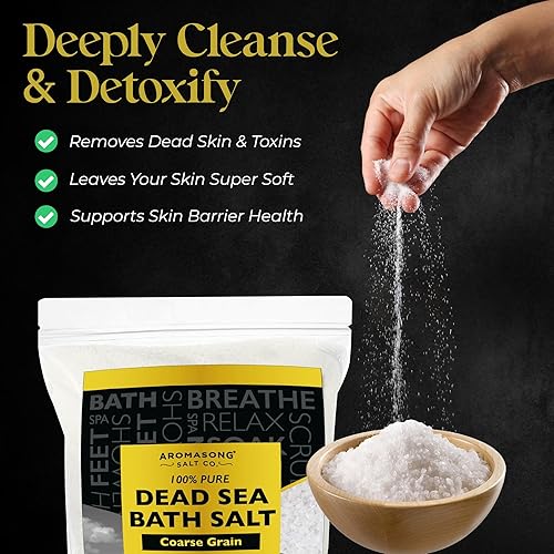 Miniatura 3 de Aromasong Sal del Mar Muerto para remojar, remojo de sal de baño de grano grueso, paquete resellable a granel de 19 libras, deja tu piel más suave