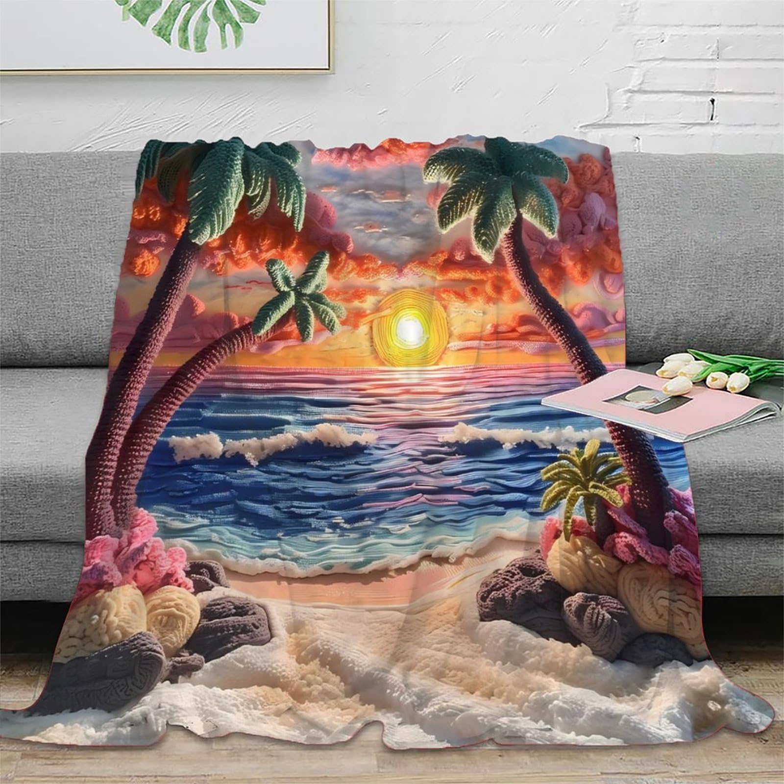 Couverture Microfibre Tropical Beach 3D 200x230cm Plaid Sunset Art