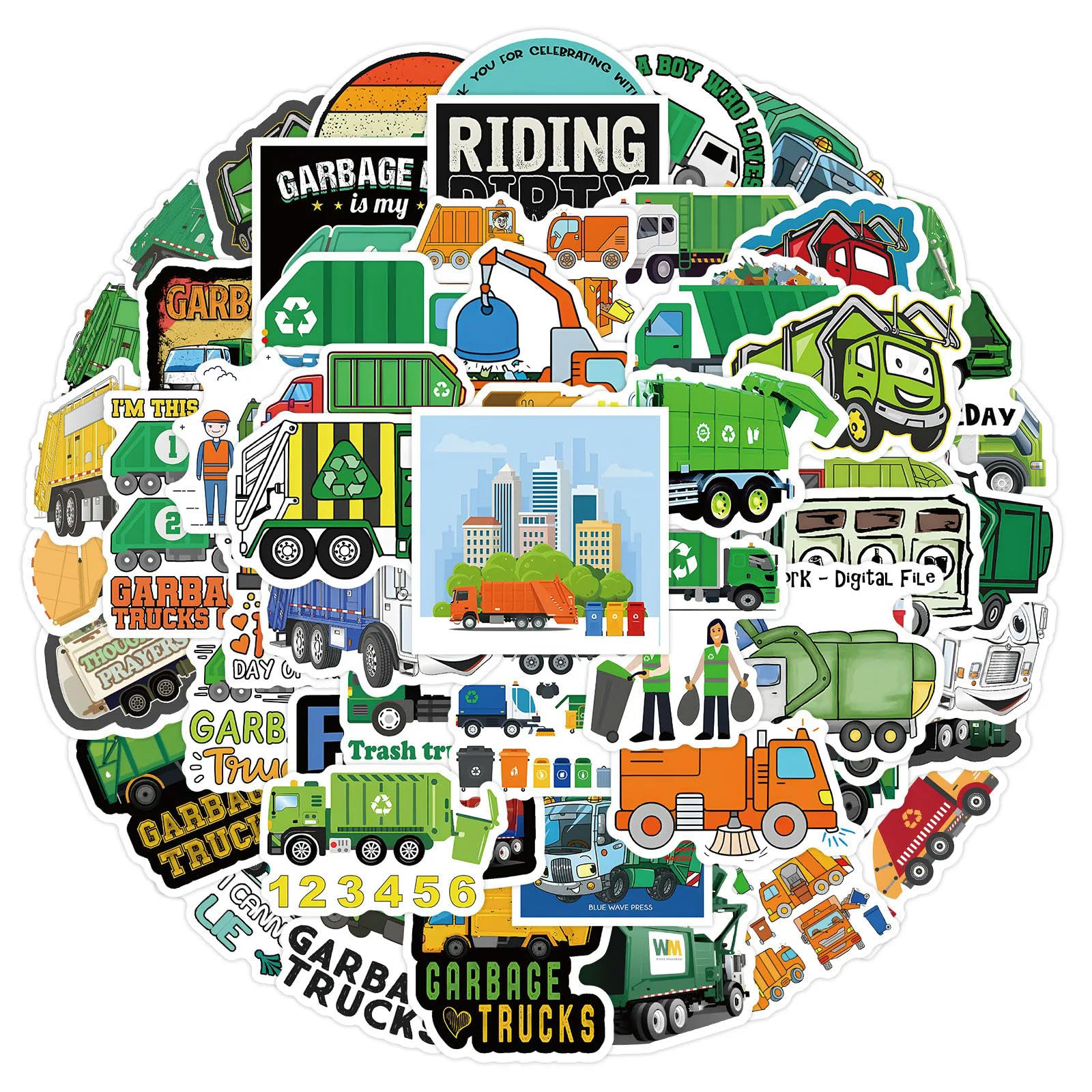 TVIVID 60Pcs Garbage Truck Stickers For Suitcase Skateboard Laptop Luggage Phone Car Styling DIY Decal Pegatinas