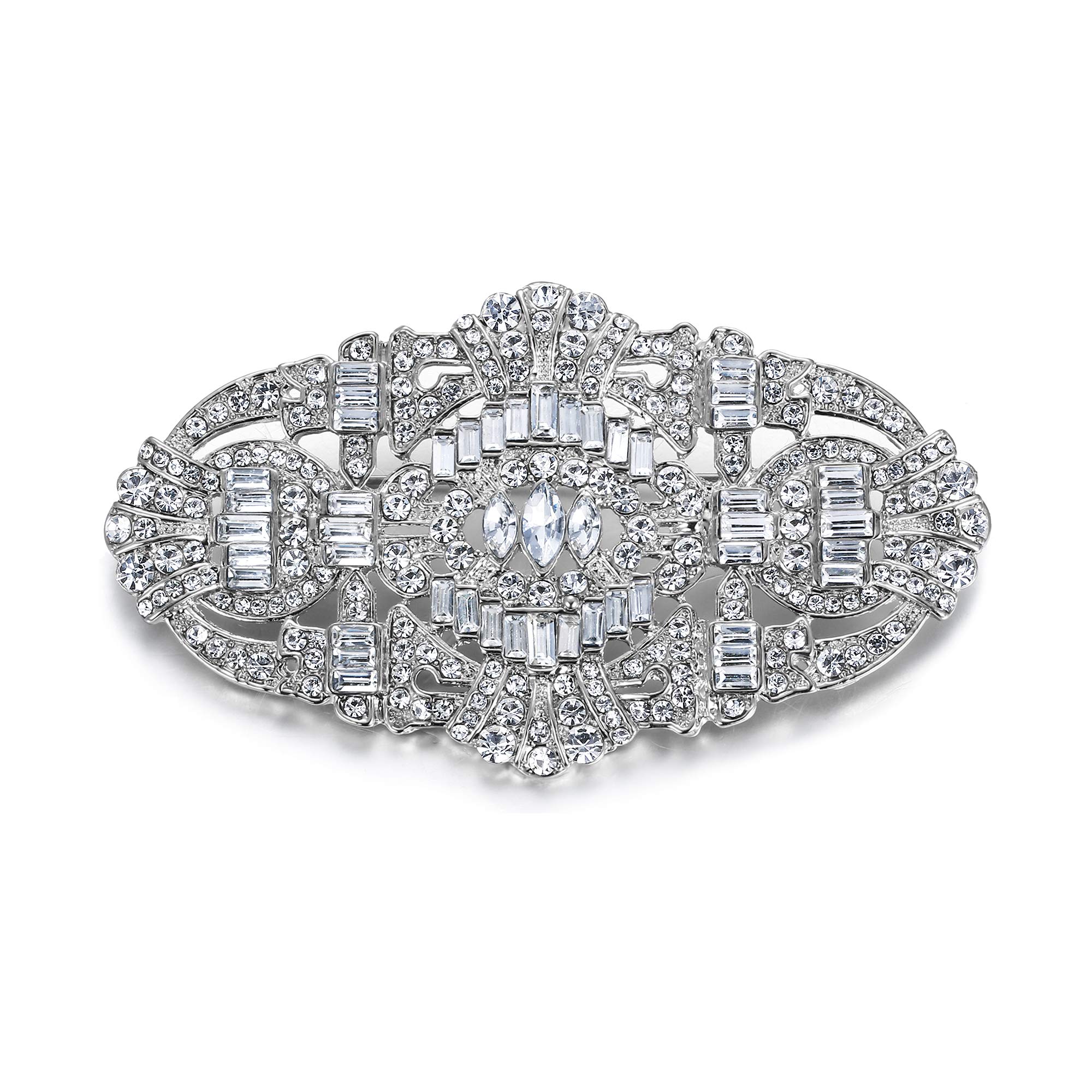 Austrian Crystal Wedding Art Deco Buckle Brooch Clear