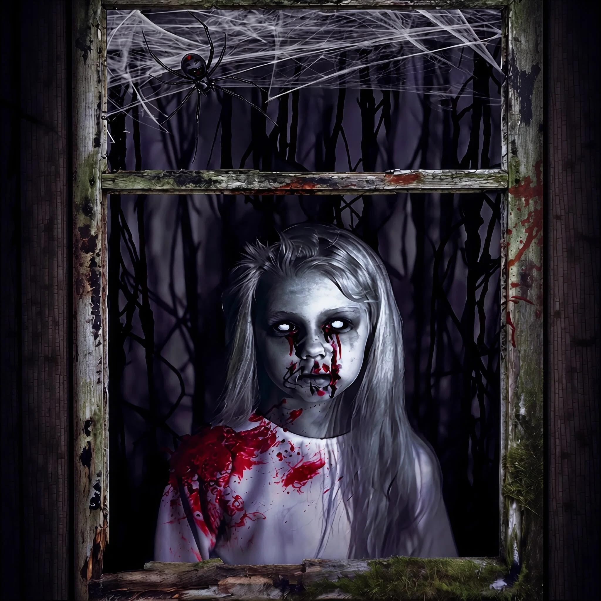 Halloween 3D-Fenstervorhang Gruselige Fensterbilder (79×120 cm) – Vliesstoff