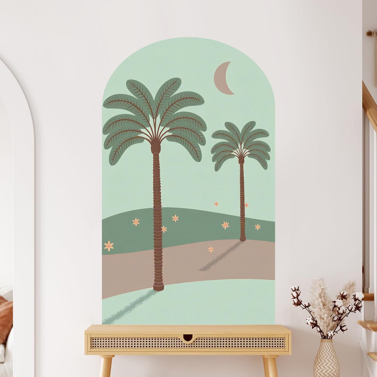 TOARTi Peel and Stick Wall Decal Green Coconut Tree Arch Wall Sticker,Bohemia Wallpaper Plants Wall Sticker Headboard Nursery Wall Decor,20x32inch - Image 2